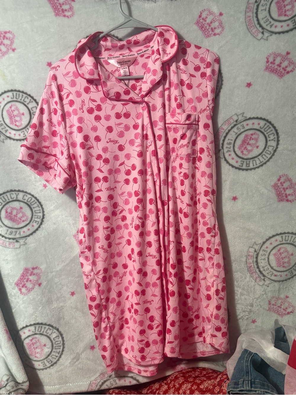Juicy Couture Pink Cherry Button-Up Nightshirt